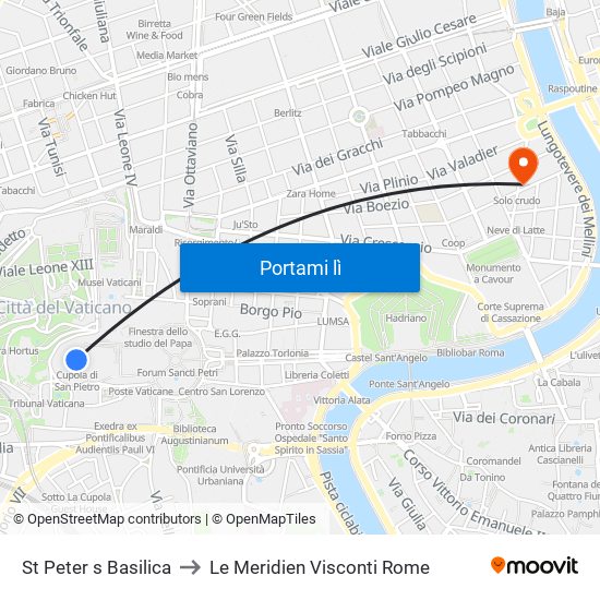 St Peter s Basilica to Le Meridien Visconti Rome map