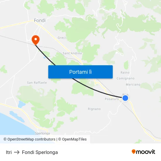 Itri to Fondi Sperlonga map