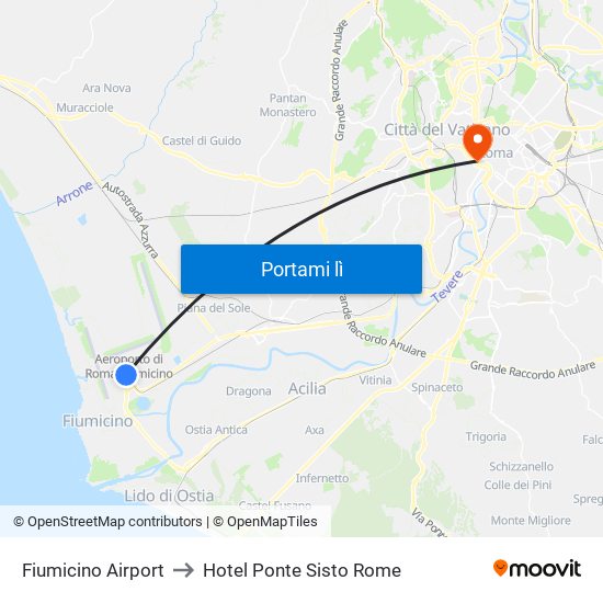 Fiumicino Airport to Hotel Ponte Sisto Rome map