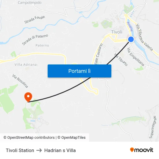 Tivoli Station to Hadrian s Villa map