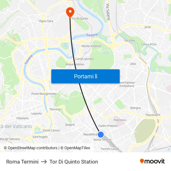 Roma Termini to Tor Di Quinto Station map