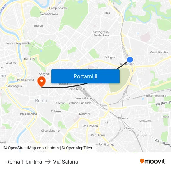 Roma Tiburtina to Via Salaria map