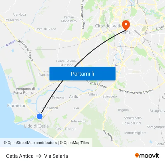 Ostia Antica to Via Salaria map