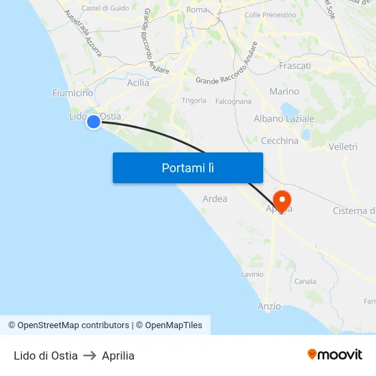 Lido di Ostia to Aprilia map