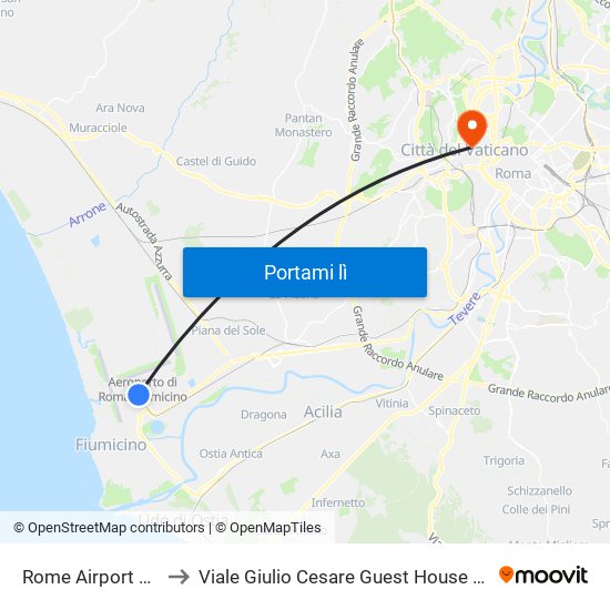 Rome Airport FCO to Viale Giulio Cesare Guest House Rome map