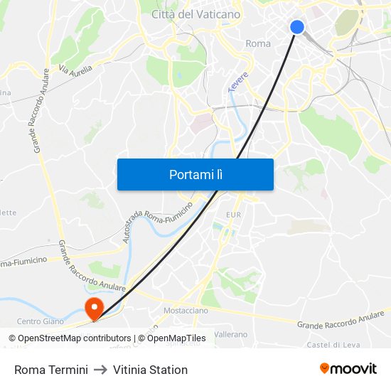 Roma Termini to Vitinia Station map