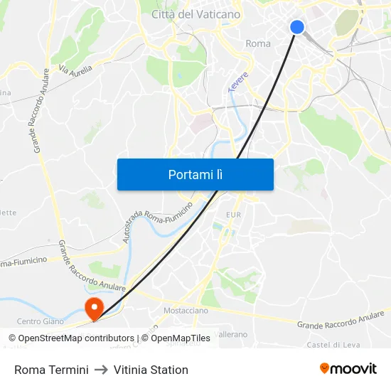 Roma Termini to Vitinia Station map