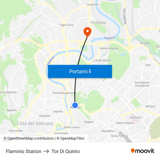 Flaminio Station to Tor Di Quinto map