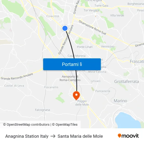 Anagnina Station Italy to Santa Maria delle Mole map