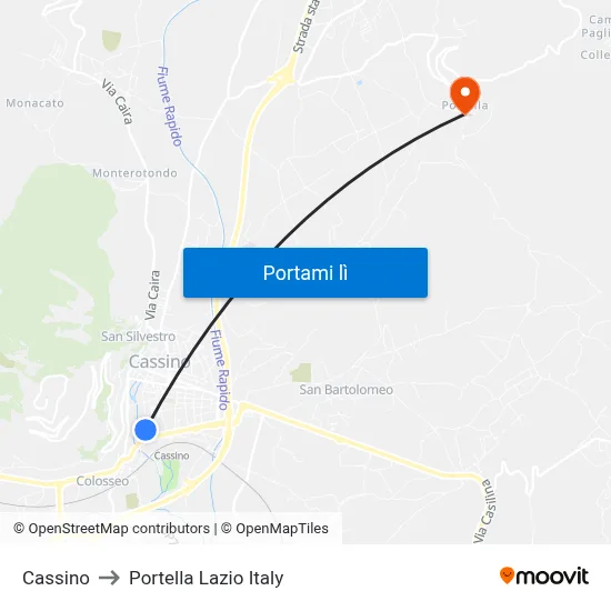 Cassino to Portella Lazio Italy map