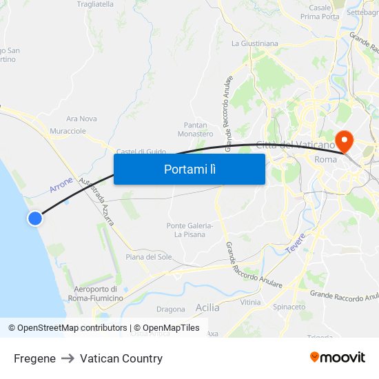 Fregene to Vatican Country map