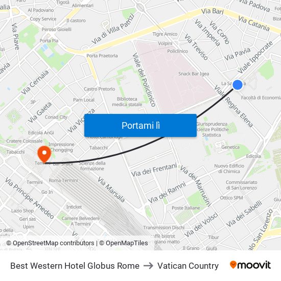 Best Western Hotel Globus Rome to Vatican Country map