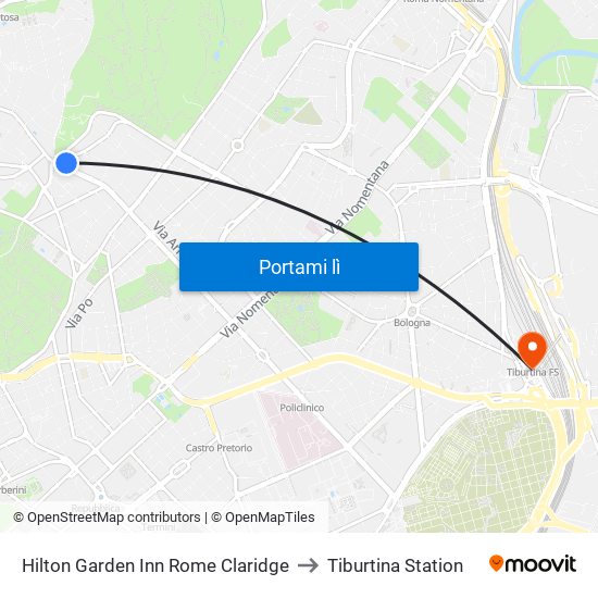 Hilton Garden Inn Rome Claridge to Tiburtina Station map