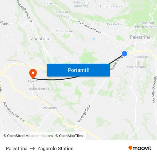 Palestrina to Zagarolo Station map
