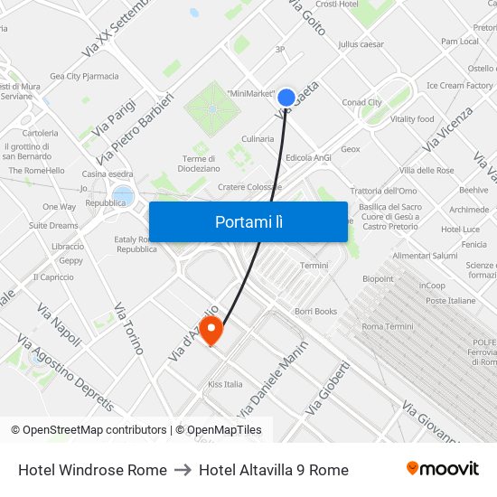 Hotel Windrose Rome to Hotel Altavilla 9 Rome map