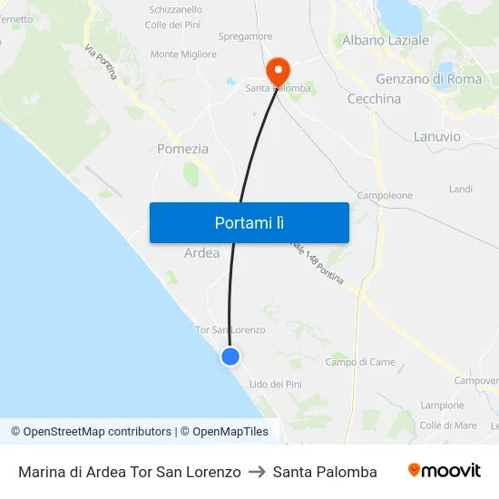 Marina di Ardea Tor San Lorenzo to Santa Palomba map