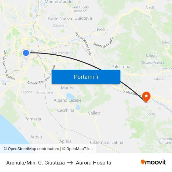 Arenula/Min. G. Giustizia to Aurora Hospital map