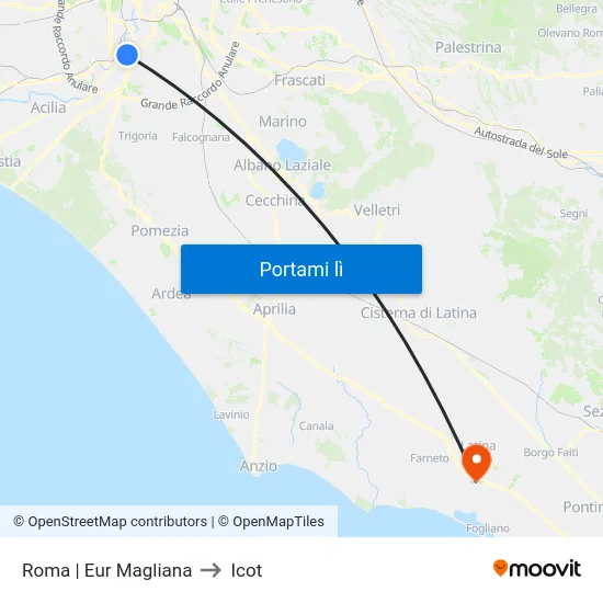 Roma | Eur Magliana to Icot map