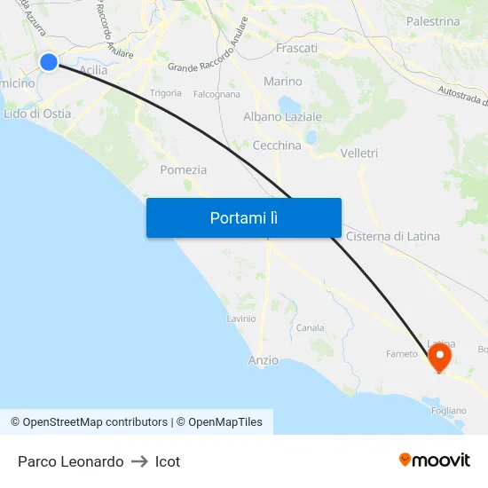 Parco Leonardo to Icot map