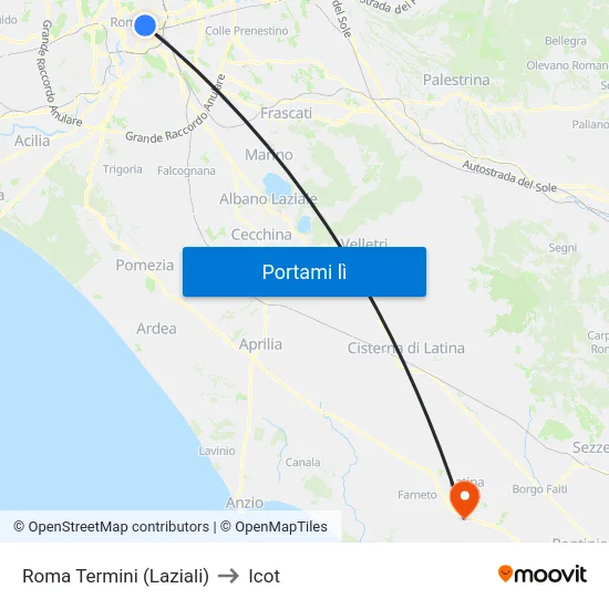 Roma Termini (Laziali) to Icot map