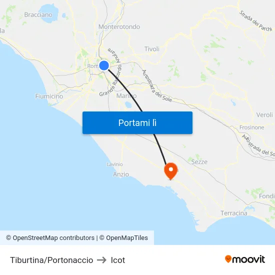 Tiburtina/Portonaccio to Icot map