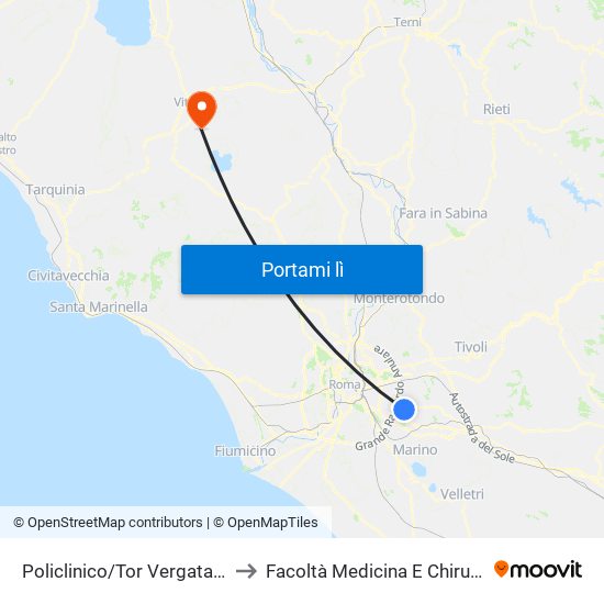 Policlinico/Tor Vergata (H) to Facoltà Medicina E Chirurgia map