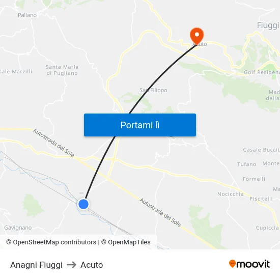 Anagni Fiuggi to Acuto map