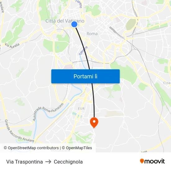 Via Traspontina to Cecchignola map