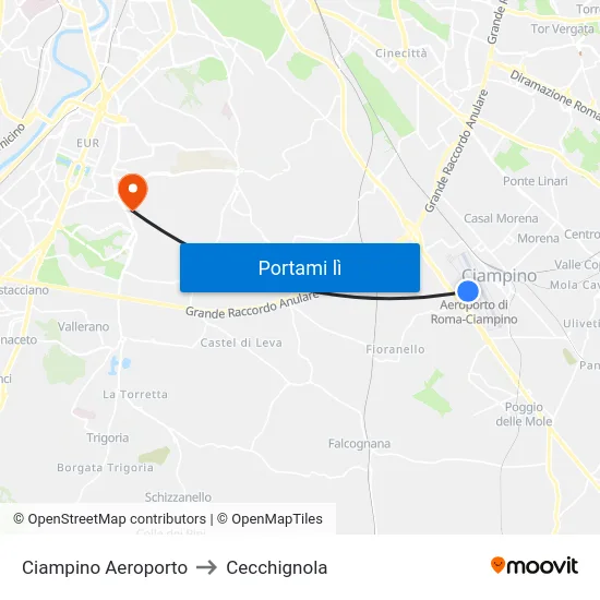 Ciampino Aeroporto to Cecchignola map