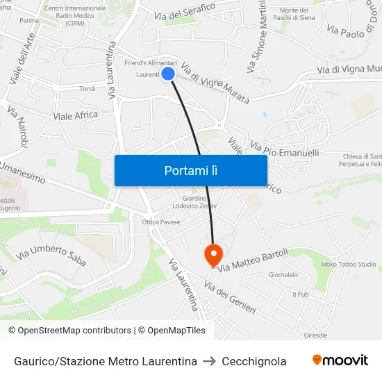 Gaurico/Stazione Metro Laurentina to Cecchignola map