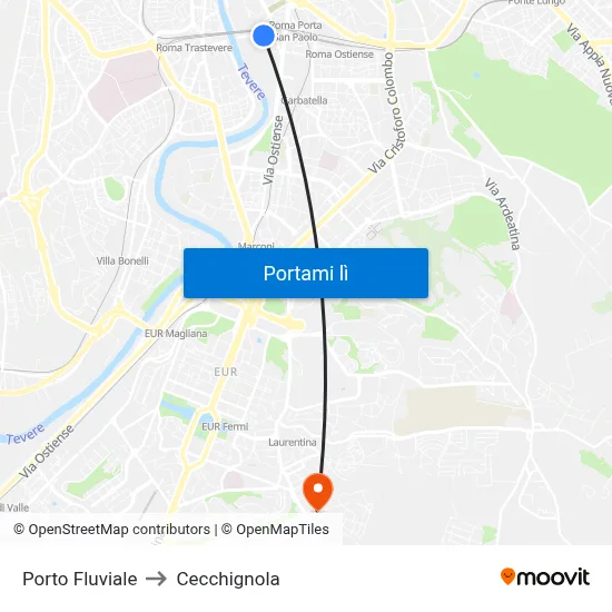 Porto Fluviale to Cecchignola map