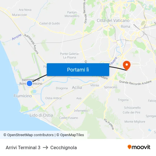 Arrivi Terminal 3 to Cecchignola map