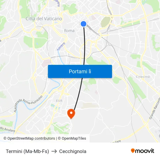 Termini (Ma-Mb-Fs) to Cecchignola map