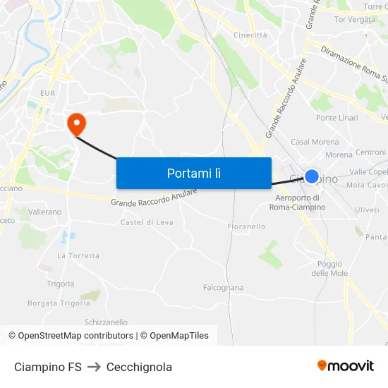 Ciampino FS to Cecchignola map