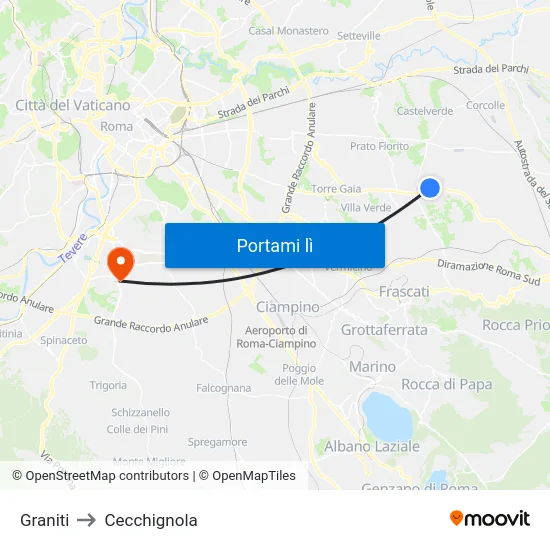 Graniti to Cecchignola map