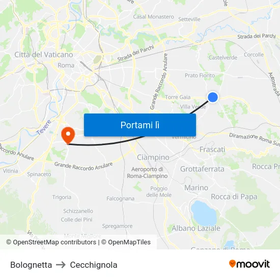 Bolognetta to Cecchignola map