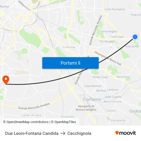 Due Leoni-Fontana Candida to Cecchignola map