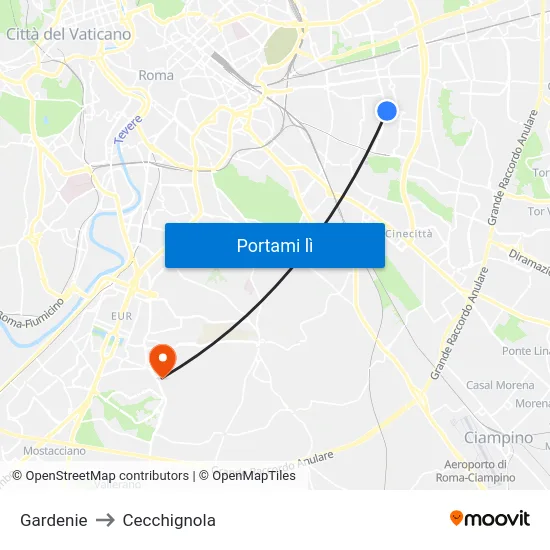 Gardenie to Cecchignola map