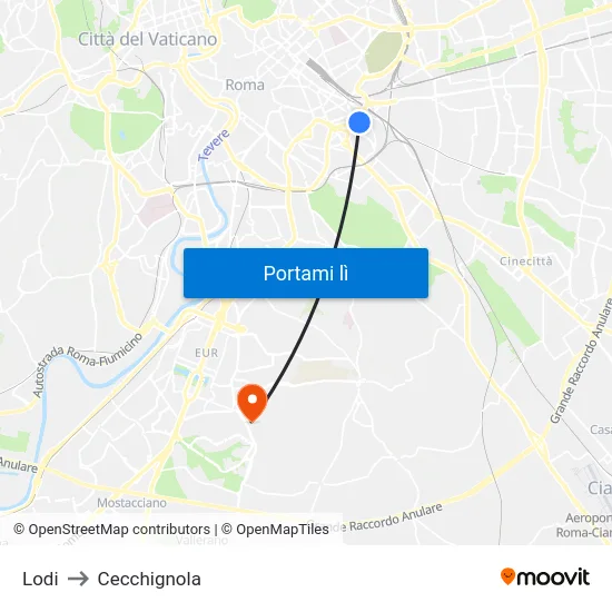 Lodi to Cecchignola map