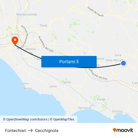 Fontechiari to Cecchignola map