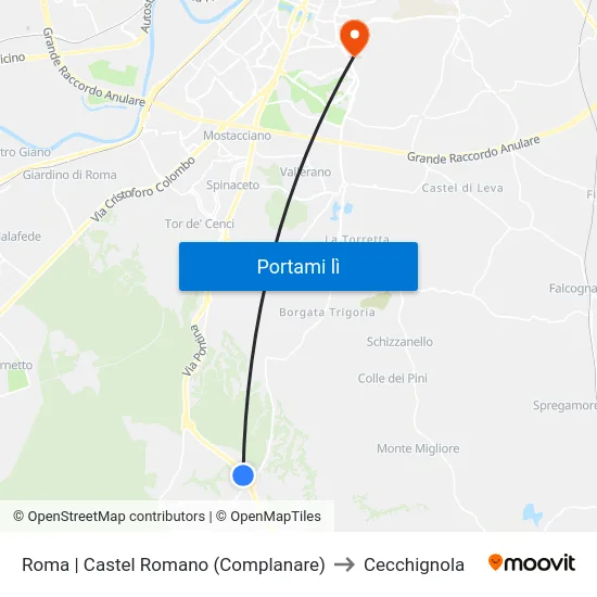 Roma | Castel Romano (Complanare) to Cecchignola map