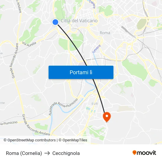 Roma (Cornelia) to Cecchignola map