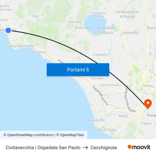 Civitavecchia | Ospedale San Paolo to Cecchignola map