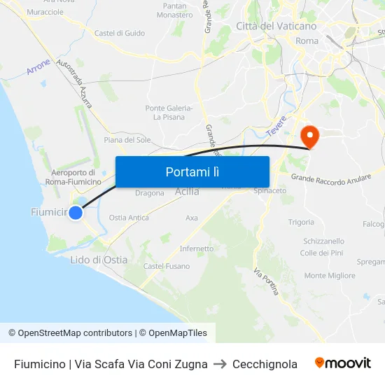 Fiumicino | Via Scafa Via Coni Zugna to Cecchignola map