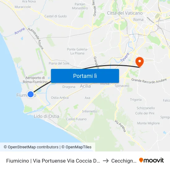 Fiumicino | Via Portuense Via Coccia Di Morto to Cecchignola map