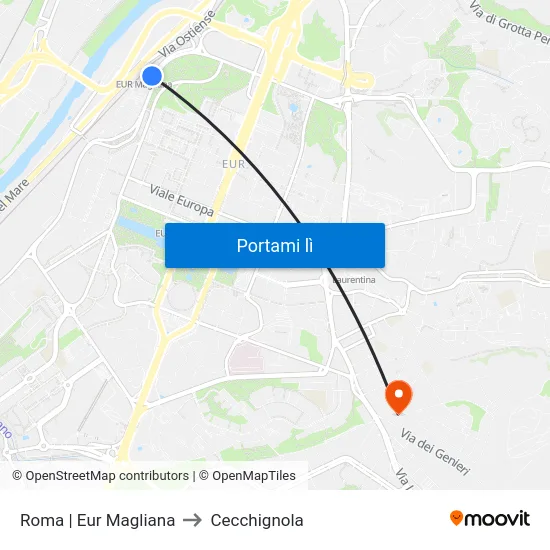 Roma | Eur Magliana to Cecchignola map