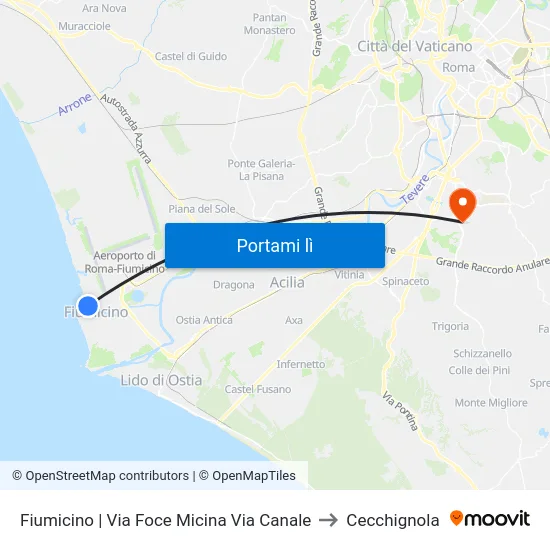 Fiumicino | Via Foce Micina Via Canale to Cecchignola map