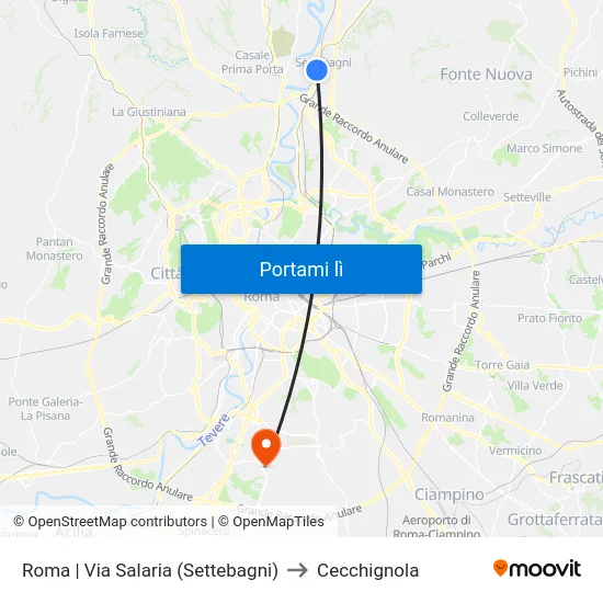Roma | Via Salaria (Settebagni) to Cecchignola map