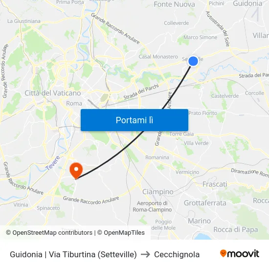 Guidonia | Via Tiburtina (Setteville) to Cecchignola map