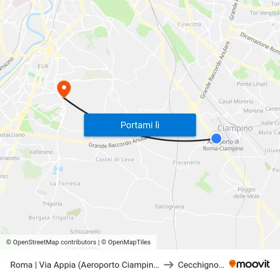 Roma | Via Appia (Aeroporto Ciampino) to Cecchignola map